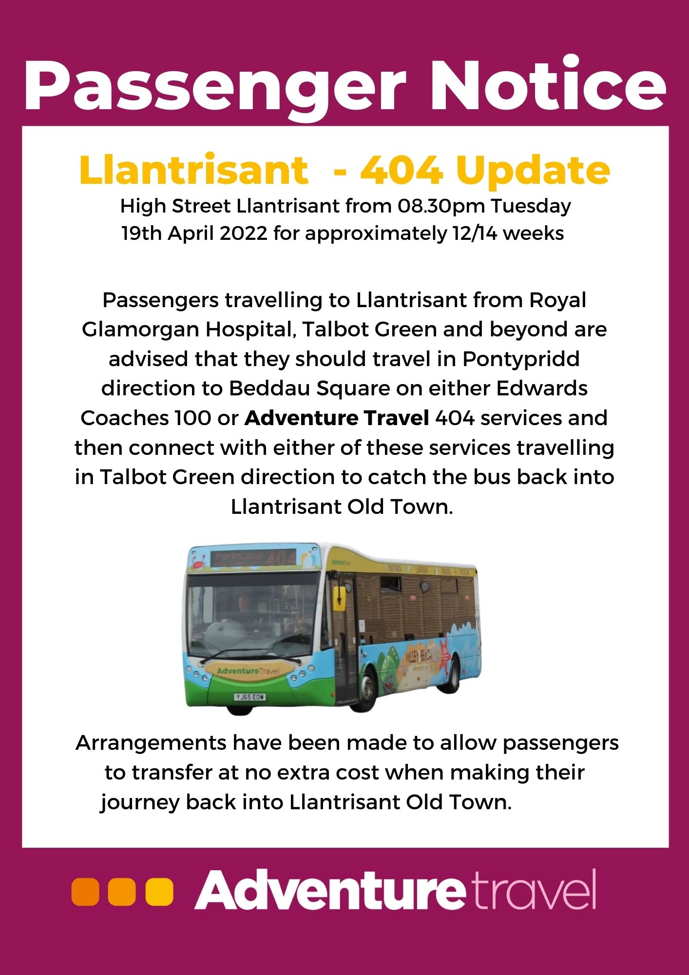 404 Bus Route Timetable 404 Service Llantrisant Update | Adventure Travel